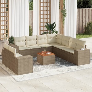 vidaXL, vidaXL 10-tlg. Garten-Sofagarnitur mit Kissen Beige Poly Rattan, vidaXL 10-tlg. Garten-Sofagarnitur mit Kissen Beige Poly Rattan