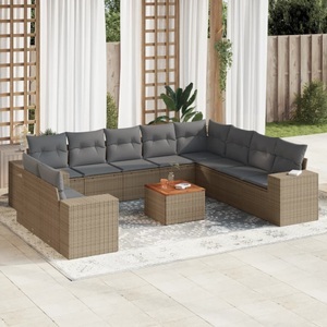 vidaXL, vidaXL 11-tlg. Garten-Sofagarnitur mit Kissen Beige Poly Rattan, vidaXL 11-tlg. Garten-Sofagarnitur mit Kissen Beige Poly Rattan