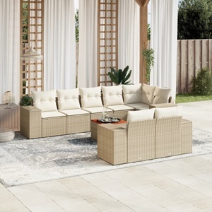 vidaXL, vidaXL 9-tlg. Garten-Sofagarnitur mit Kissen Beige Poly Rattan, vidaXL 9-tlg. Garten-Sofagarnitur mit Kissen Beige Poly Rattan