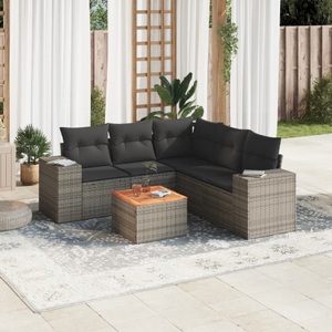 vidaXL, vidaXL 6-tlg. Garten-Sofagarnitur mit Kissen Grau Poly Rattan, vidaXL 6-tlg. Garten-Sofagarnitur mit Kissen Grau Poly Rattan