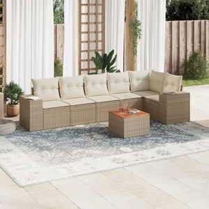 vidaXL, vidaXL 7-tlg. Garten-Sofagarnitur mit Kissen Beige Poly Rattan, vidaXL 7-tlg. Garten-Sofagarnitur mit Kissen Beige Poly Rattan