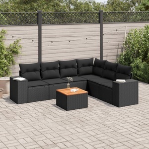 vidaXL, vidaXL 7-tlg. Garten-Sofagarnitur mit Kissen Schwarz Poly Rattan, vidaXL 7-tlg. Garten-Sofagarnitur mit Kissen Schwarz Poly Rattan