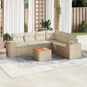 vidaXL, vidaXL 7-tlg. Garten-Sofagarnitur mit Kissen Beige Poly Rattan, vidaXL 7-tlg. Garten-Sofagarnitur mit Kissen Beige Poly Rattan