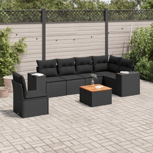 vidaXL, vidaXL 7-tlg. Garten-Sofagarnitur mit Kissen Schwarz Poly Rattan, vidaXL 7-tlg. Garten-Sofagarnitur mit Kissen Schwarz Poly Rattan