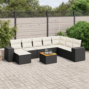 vidaXL, vidaXL 9-tlg. Garten-Sofagarnitur mit Kissen Schwarz Poly Rattan, vidaXL 9-tlg. Garten-Sofagarnitur mit Kissen Schwarz Poly Rattan