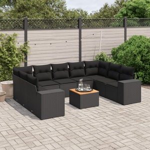 vidaXL, vidaXL 10-tlg. Garten-Sofagarnitur mit Kissen Schwarz Poly Rattan, vidaXL 10-tlg. Garten-Sofagarnitur mit Kissen Schwarz Poly Rattan