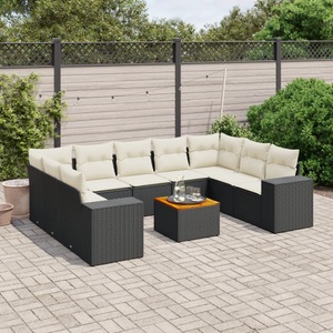 vidaXL, vidaXL 10-tlg. Garten-Sofagarnitur mit Kissen Schwarz Poly Rattan, vidaXL 10-tlg. Garten-Sofagarnitur mit Kissen Schwarz Poly Rattan