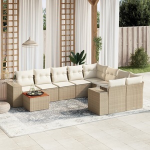 vidaXL, vidaXL 10-tlg. Garten-Sofagarnitur mit Kissen Beige Poly Rattan, vidaXL 10-tlg. Garten-Sofagarnitur mit Kissen Beige Poly Rattan