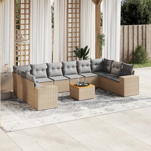 vidaXL, vidaXL 11-tlg. Garten-Sofagarnitur mit Kissen Beige Poly Rattan, vidaXL 11-tlg. Garten-Sofagarnitur mit Kissen Beige Poly Rattan