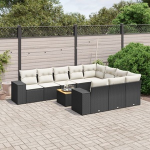 vidaXL, vidaXL 11-tlg. Garten-Sofagarnitur mit Kissen Schwarz Poly Rattan, vidaXL 11-tlg. Garten-Sofagarnitur mit Kissen Schwarz Poly Rattan