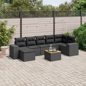 vidaXL, vidaXL 8-tlg. Garten-Sofagarnitur mit Kissen Schwarz Poly Rattan, vidaXL 8-tlg. Garten-Sofagarnitur mit Kissen Schwarz Poly Rattan