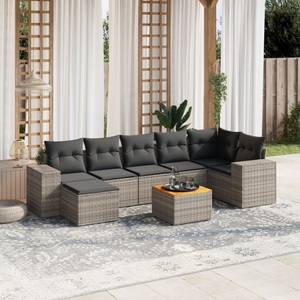 vidaXL, vidaXL 8-tlg. Garten-Sofagarnitur mit Kissen Grau Poly Rattan, vidaXL 8-tlg. Garten-Sofagarnitur mit Kissen Grau Poly Rattan