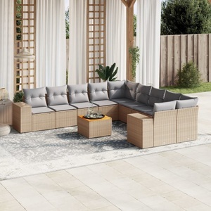 vidaXL, vidaXL 11-tlg. Garten-Sofagarnitur mit Kissen Beige Poly Rattan, vidaXL 11-tlg. Garten-Sofagarnitur mit Kissen Beige Poly Rattan