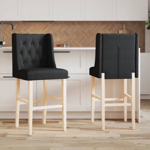 vidaXL, vidaXL Barstühle 2 Stk. Massivholz Gummibaum und Stoff