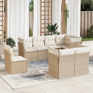 vidaXL, vidaXL 8-tlg. Garten-Sofagarnitur mit Kissen Beige Poly Rattan, 