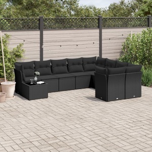 vidaXL, vidaXL 10-tlg. Garten-Sofagarnitur mit Kissen Schwarz Poly Rattan, vidaXL 10-tlg. Garten-Sofagarnitur mit Kissen Schwarz Poly Rattan