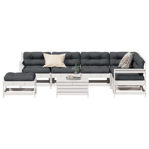 vidaXL, vidaXL 8-tlg. Garten-Lounge-Set mit Kissen Weiß Massivholz Kiefer