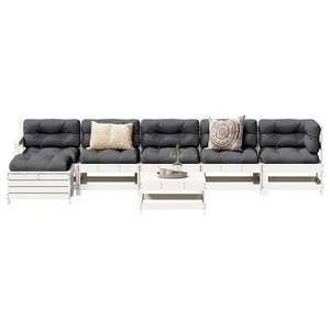 vidaXL, vidaXL 7-tlg. Garten-Lounge-Set Weiß Massivholz Kiefer, vidaXL 7-tlg. Garten-Lounge-Set Weiß Massivholz Kiefer