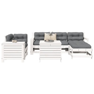 vidaXL, vidaXL 7-tlg. Garten-Sofagarnitur Weiß Massivholz Kiefer, vidaXL 7-tlg. Garten-Sofagarnitur Weiß Massivholz Kiefer