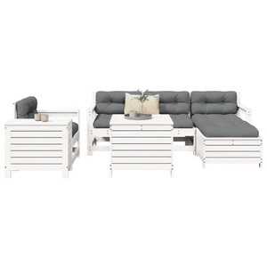 vidaXL, vidaXL 7-tlg. Garten-Sofagarnitur Weiß Massivholz Kiefer, vidaXL 7-tlg. Garten-Sofagarnitur Weiß Massivholz Kiefer
