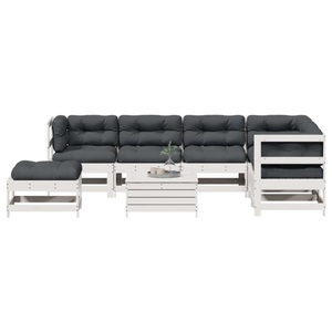 vidaXL, vidaXL 8-tlg. Garten-Lounge-Set mit Kissen Weiß Massivholz Kiefer