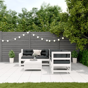 vidaXL, vidaXL 5-tlg. Garten-Lounge-Set mit Kissen Weiß Massivholz Kiefer