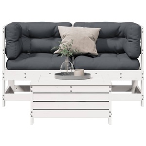 vidaXL, vidaXL 3-tlg. Garten-Lounge-Set mit Kissen Weiß Massivholz Kiefer