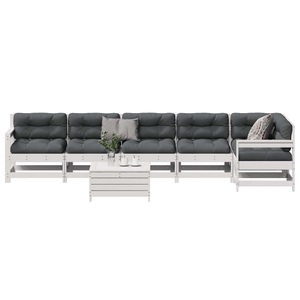 vidaXL, vidaXL 7-tlg. Garten-Lounge-Set mit Kissen Weiß Massivholz Kiefer