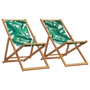 vidaXL, vidaXL Strandstühle 2 Stk. Klappbar Blattmuster Stoff und Massivholz, vidaXL Strandstühle 2 Stk. Klappbar Blattmuster Stoff und Massivholz