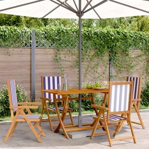 vidaXL, vidaXL Gartenstühle Verstellbar 4 Stk. Blau Weiß Stoff und Massivholz, vidaXL Gartenstühle Verstellbar 4 Stk. Blau Weiß Stoff und Massivholz