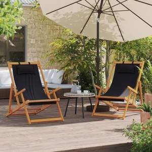 vidaXL, vidaXL Klappbare Strandstühle 2 Stk. Schwarz Stoff, vidaXL Klappbare Strandstühle 2 Stk. Schwarz Stoff