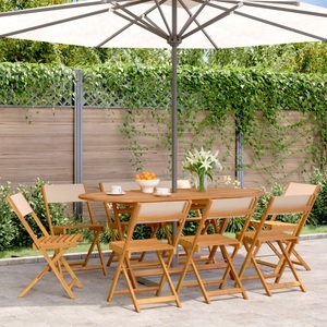 vidaXL, vidaXL Gartenstühle 8 Stk. Klappbar Beige Stoff und Massivholz, vidaXL Gartenstühle 8 Stk. Klappbar Beige Stoff und Massivholz