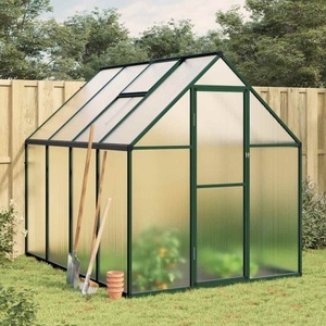 vidaXL, vidaXL Gewächshaus mit Fundamentrahmen Grün 224x169x195 cm Aluminimum, vidaXL Gewächshaus mit Fundamentrahmen Grün 224x169x195 cm Aluminimum