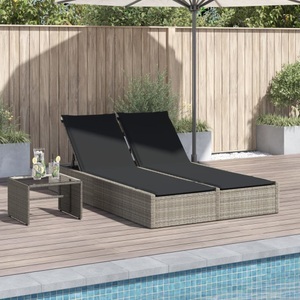 vidaXL, vidaXL Doppel-Sonnenliege mit Kissen Hellgrau Poly Rattan, vidaXL Doppel-Sonnenliege mit Kissen Hellgrau Poly Rattan