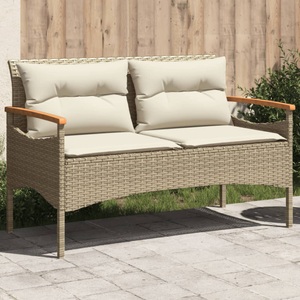 vidaXL, vidaXL Gartenbank mit Kissen 116x62,5x74 cm Beige Poly Rattan