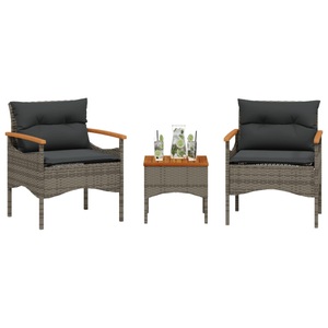 vidaXL, vidaXL 3-tlg. Garten-Sofagarnitur mit Kissen Grau Poly Rattan, vidaXL 3-tlg. Garten-Sofagarnitur mit Kissen Grau Poly Rattan