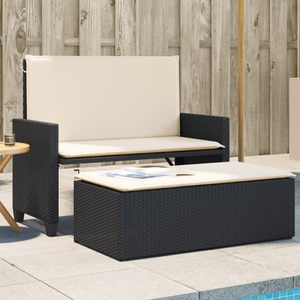 vidaXL, vidaXL Gartenbank mit Kissen und Hocker Schwarz Poly Rattan