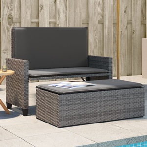 vidaXL, vidaXL Gartenbank mit Kissen und Hocker Grau Poly Rattan
