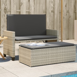 vidaXL, vidaXL Gartenbank mit Kissen und Hocker Hellgrau Poly Rattan