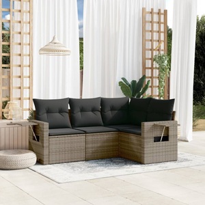 vidaXL, vidaXL 4-tlg. Garten-Sofagarnitur mit Kissen Grau Poly Rattan, vidaXL 4-tlg. Garten-Sofagarnitur mit Kissen Grau Poly Rattan