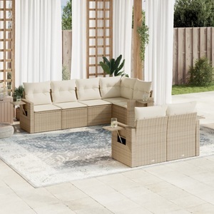 vidaXL, vidaXL 7-tlg. Garten-Sofagarnitur mit Kissen Beige Poly Rattan, vidaXL 7-tlg. Garten-Sofagarnitur mit Kissen Beige Poly Rattan