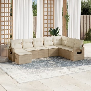 vidaXL, vidaXL 8-tlg. Garten-Sofagarnitur mit Kissen Beige Poly Rattan, vidaXL 8-tlg. Garten-Sofagarnitur mit Kissen Beige Poly Rattan