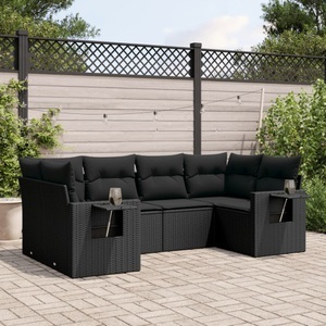 vidaXL, vidaXL 6-tlg. Garten-Sofagarnitur mit Kissen Schwarz Poly Rattan, vidaXL 6-tlg. Garten-Sofagarnitur mit Kissen Schwarz Poly Rattan