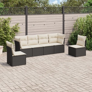 vidaXL, vidaXL 6-tlg. Garten-Sofagarnitur mit Kissen Schwarz Poly Rattan, vidaXL 6-tlg. Garten-Sofagarnitur mit Kissen Schwarz Poly Rattan