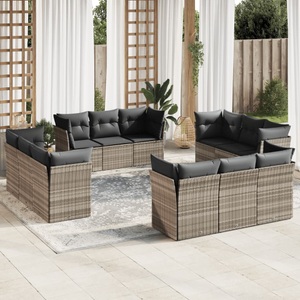 vidaXL, vidaXL 12-tlg. Garten-Sofagarnitur mit Kissen Hellgrau Poly Rattan, vidaXL 12-tlg. Garten-Sofagarnitur mit Kissen Hellgrau Poly Rattan
