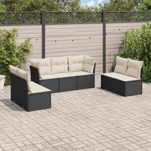 vidaXL, vidaXL 7-tlg. Garten-Sofagarnitur mit Kissen Schwarz Poly Rattan, vidaXL 7-tlg. Garten-Sofagarnitur mit Kissen Schwarz Poly Rattan