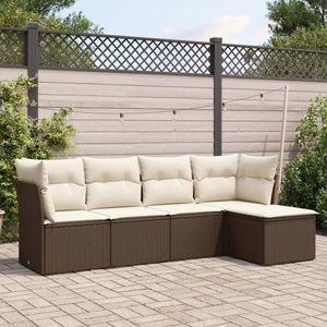 vidaXL, vidaXL 5-tlg. Garten-Sofagarnitur mit Kissen Braun Poly Rattan, vidaXL 5-tlg. Garten-Sofagarnitur mit Kissen Braun Poly Rattan