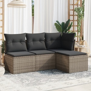 vidaXL, vidaXL 4-tlg. Garten-Sofagarnitur mit Kissen Grau Poly Rattan, vidaXL 4-tlg. Garten-Sofagarnitur mit Kissen Grau Poly Rattan