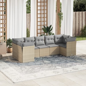 vidaXL, vidaXL 7-tlg. Garten-Sofagarnitur mit Kissen Beige Poly Rattan, vidaXL 7-tlg. Garten-Sofagarnitur mit Kissen Beige Poly Rattan