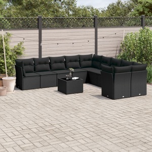 vidaXL, vidaXL 11-tlg. Garten-Sofagarnitur mit Kissen Schwarz Poly Rattan, vidaXL 11-tlg. Garten-Sofagarnitur mit Kissen Schwarz Poly Rattan